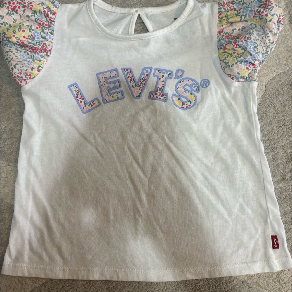 Levi's Kids White Tee with Floral Sleeves